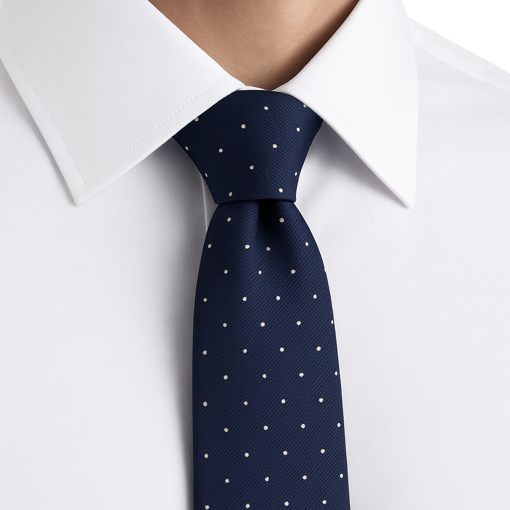 Cravate Bleu Marine à Pois Blancs